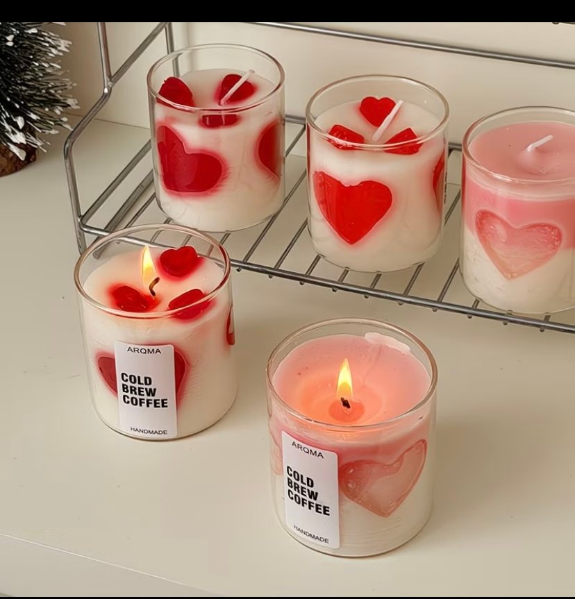 Colourful heart shaped scented candle