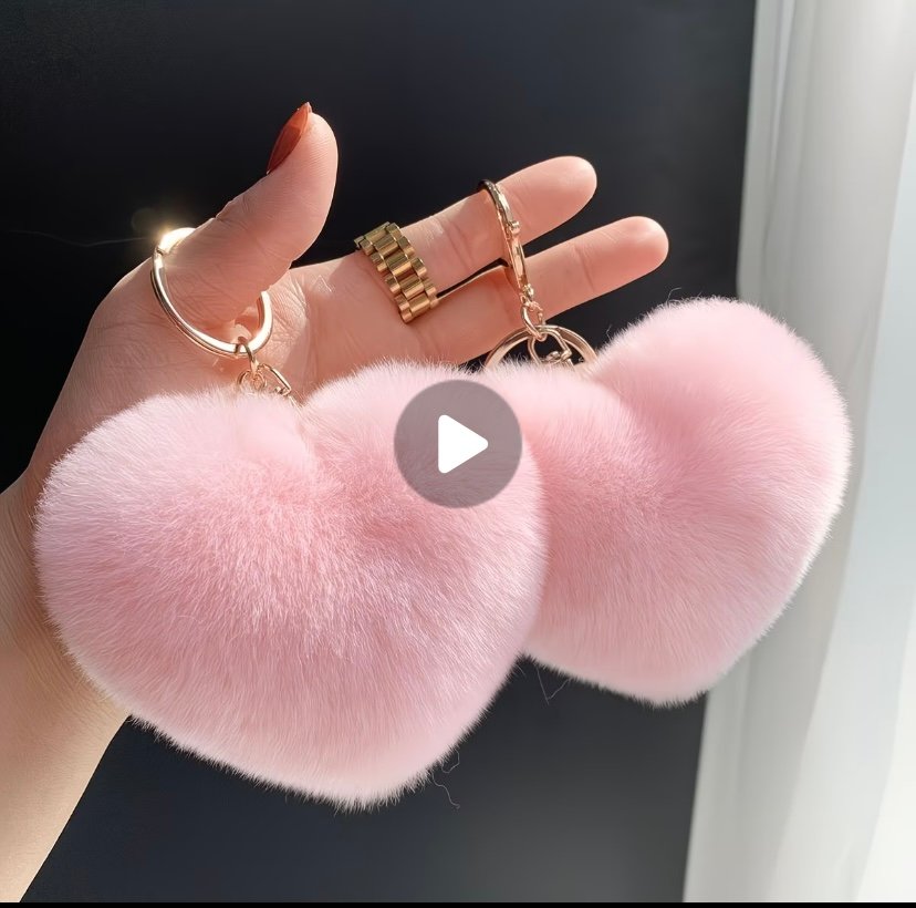Heart shaped plush pendant key holder