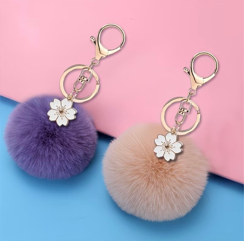 Cut cherry blossom Pom Pom key holder