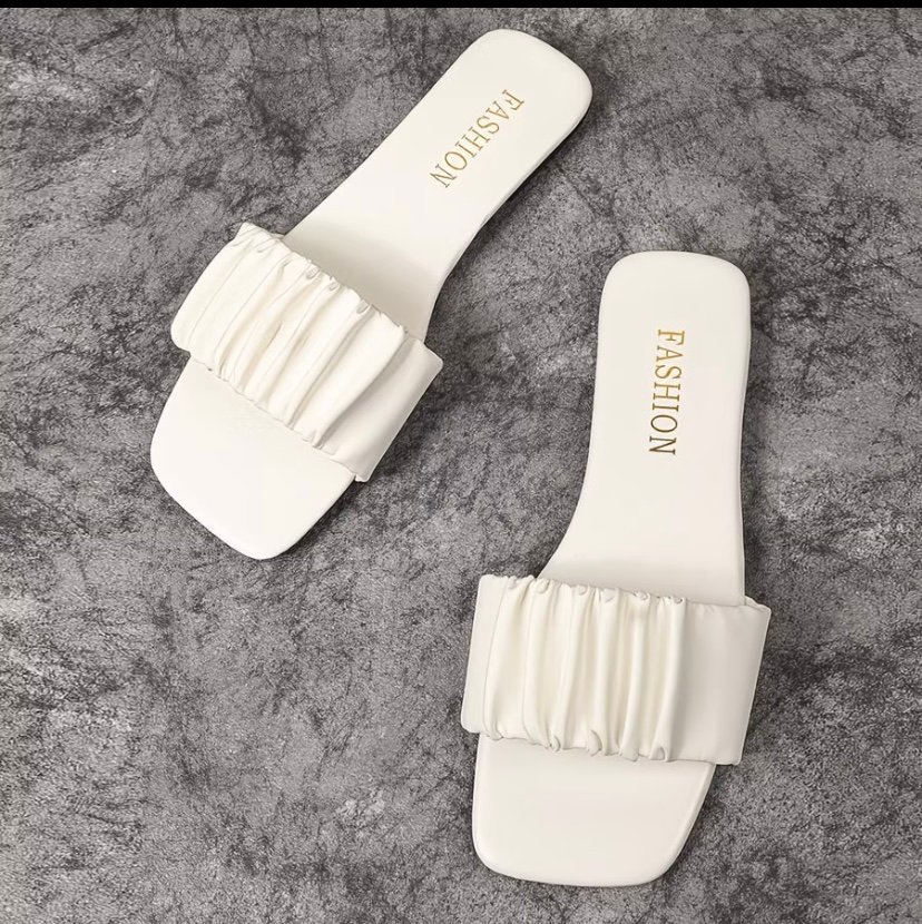Pleated square toe women’s summer slippers