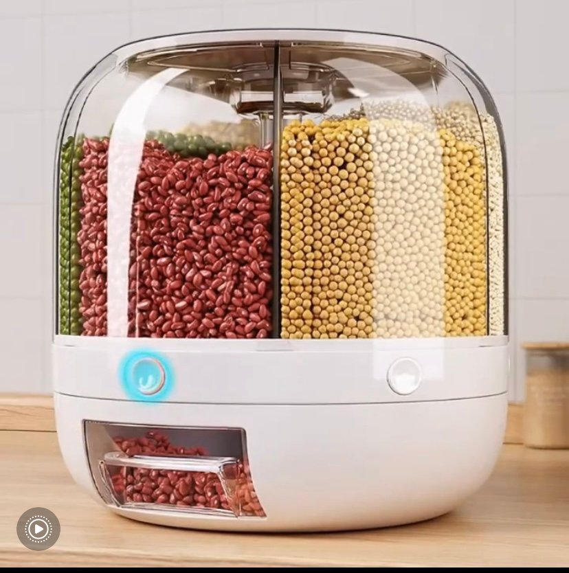 Multifunctional rotating rice container for home use