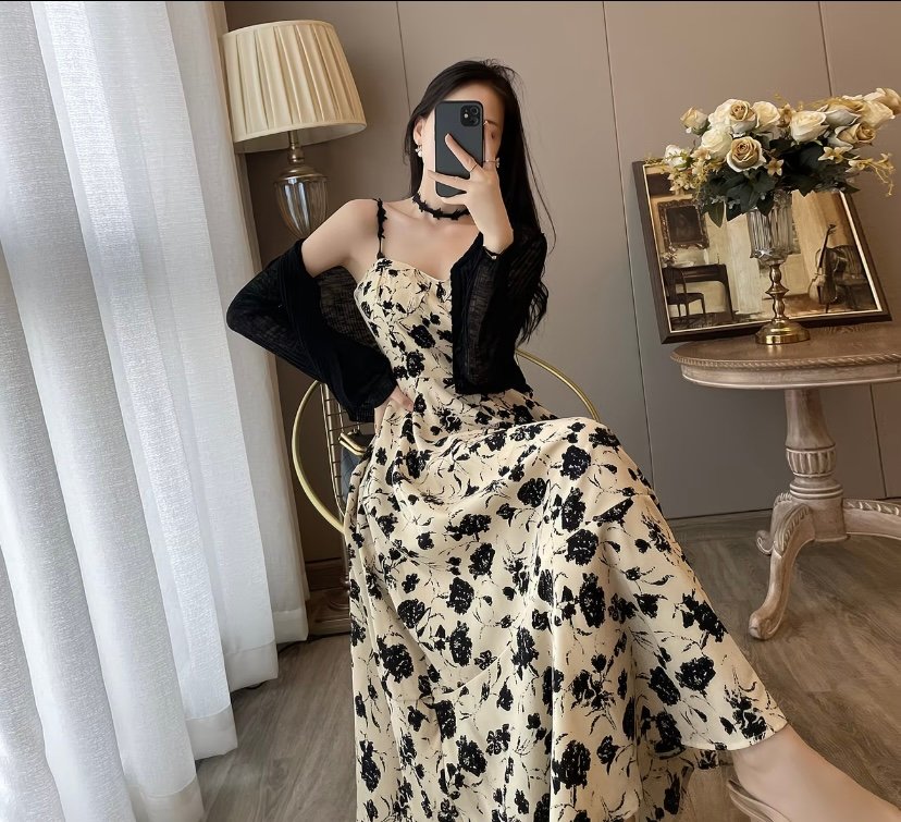 Floral print spaghetti strap dress for women