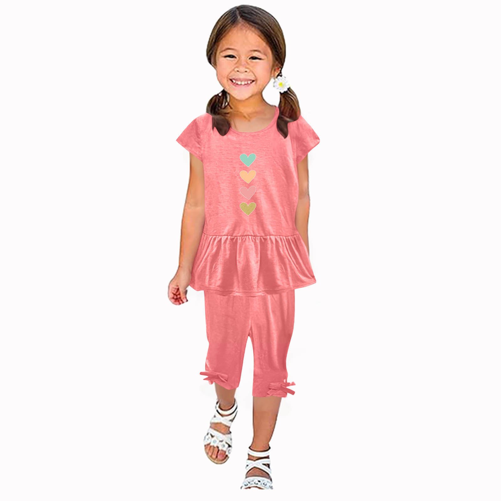 Girls' Cartoon Print Summer Set - Top & Capri Pants