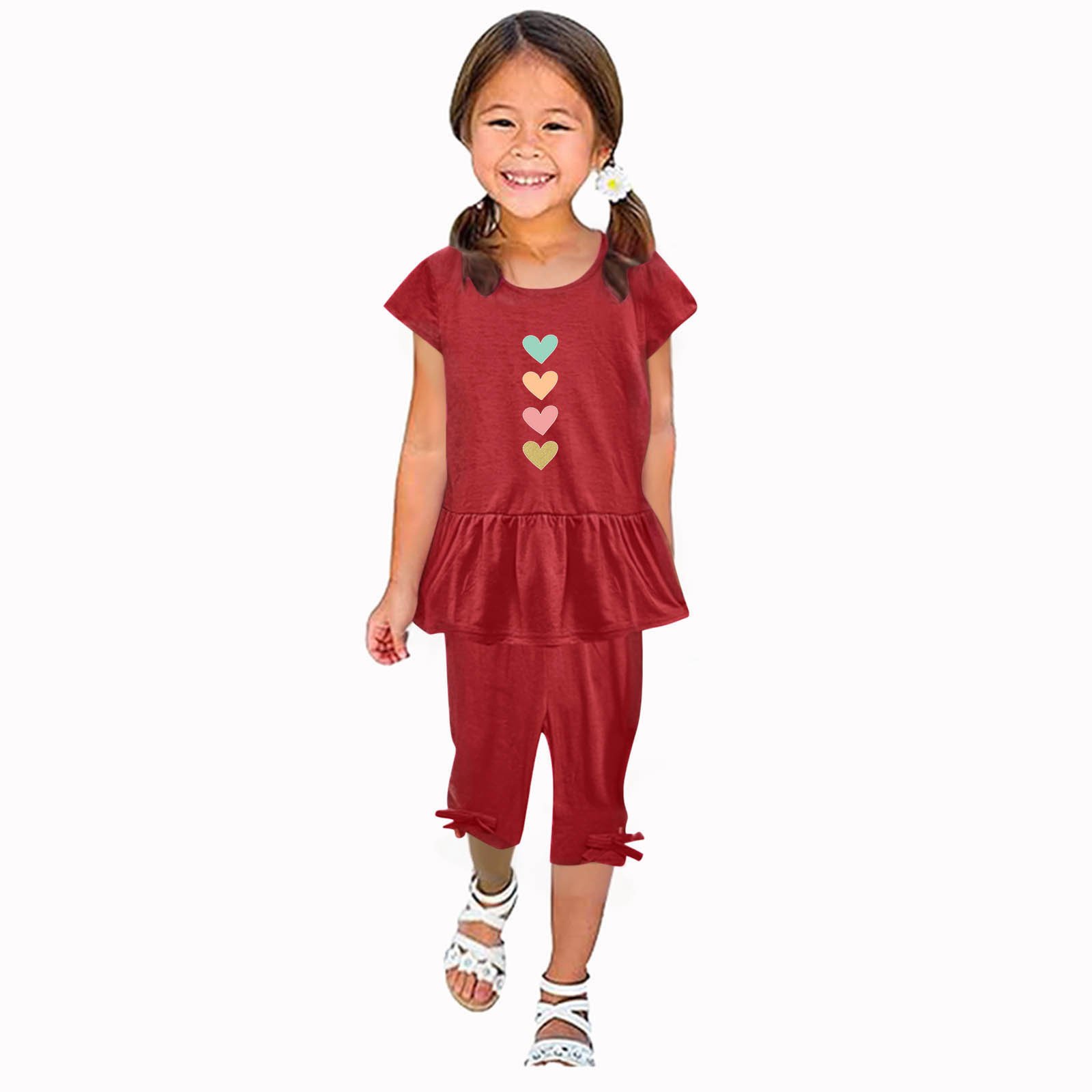 Girls' Cartoon Print Summer Set - Top & Capri Pants