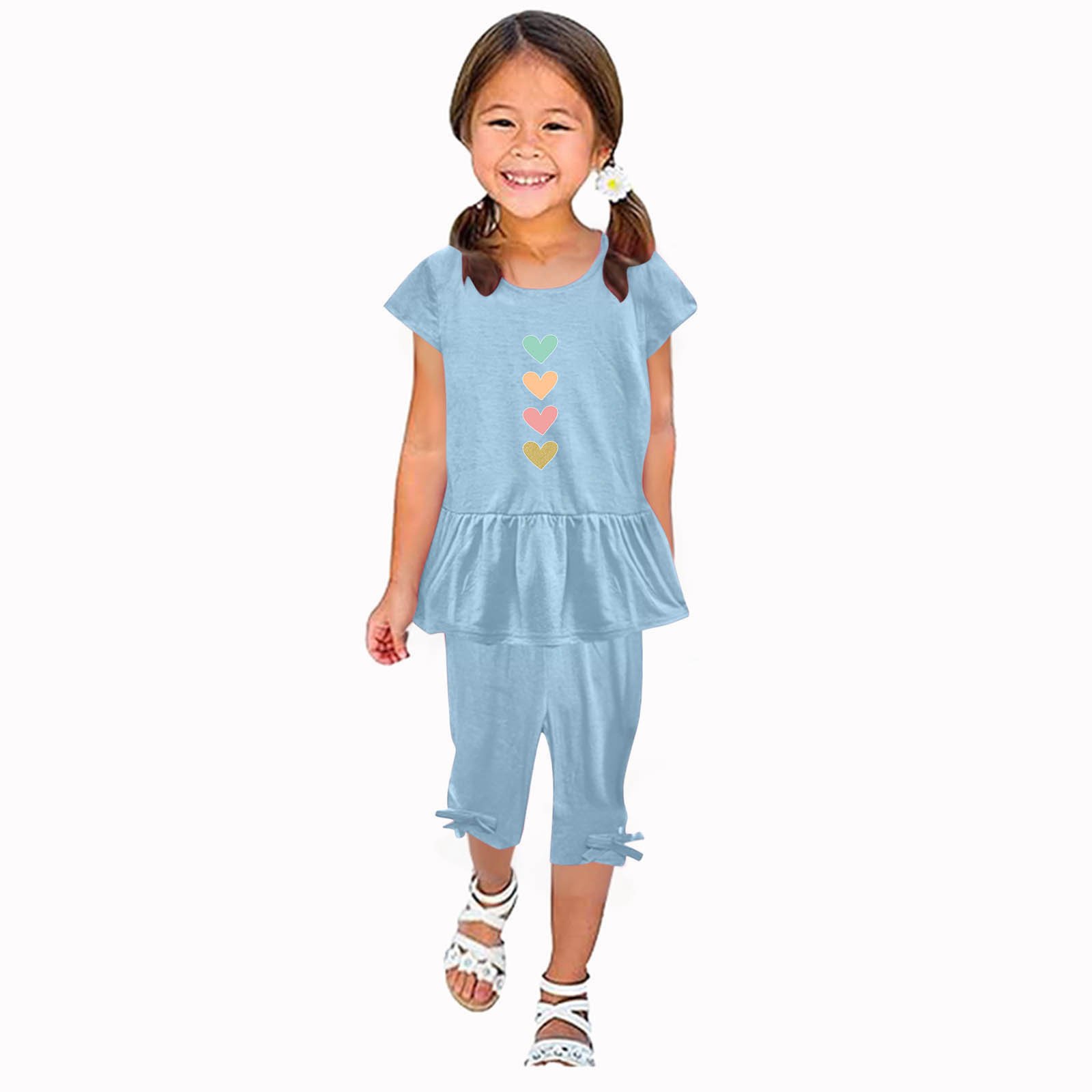 Girls' Cartoon Print Summer Set - Top & Capri Pants