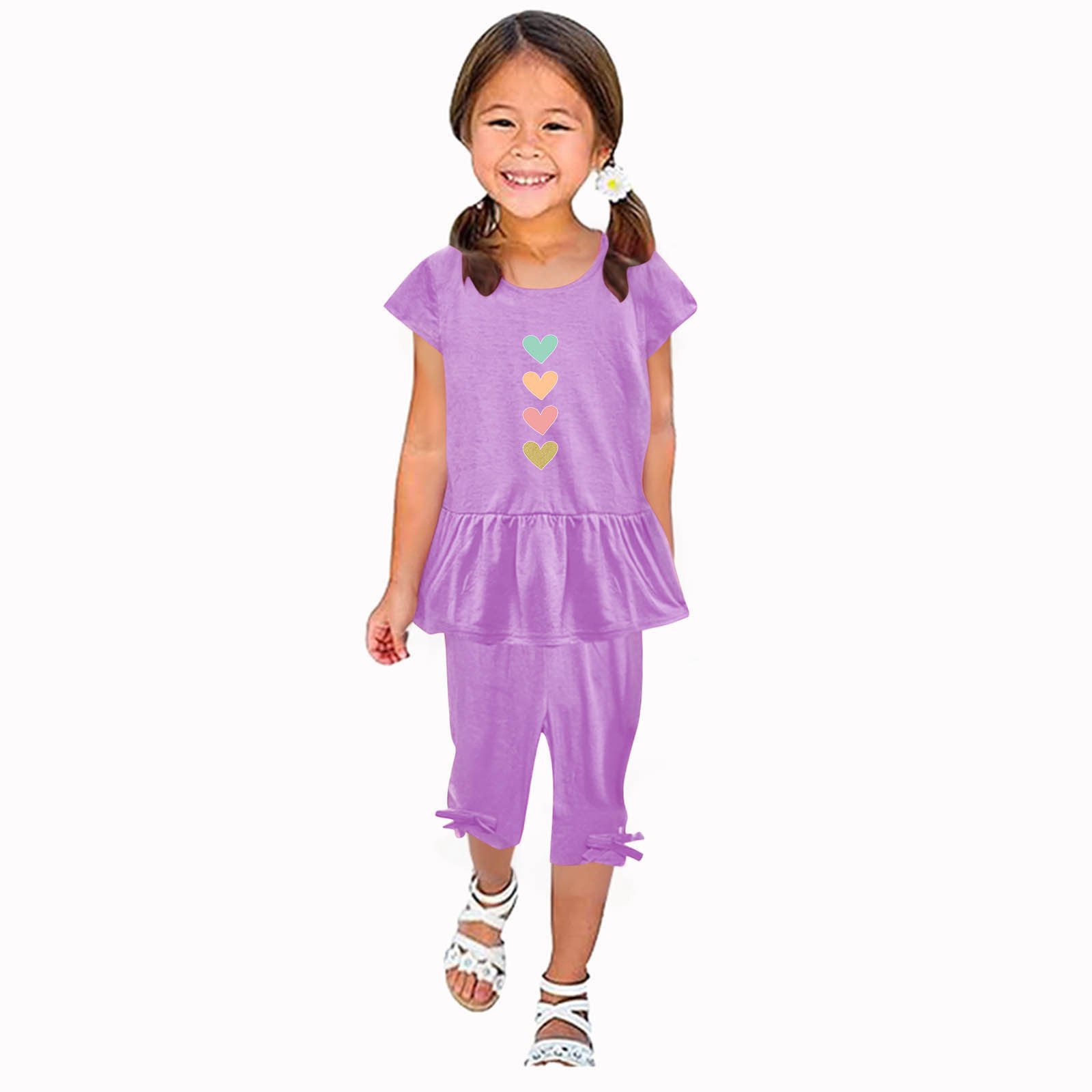Girls' Cartoon Print Summer Set - Top & Capri Pants