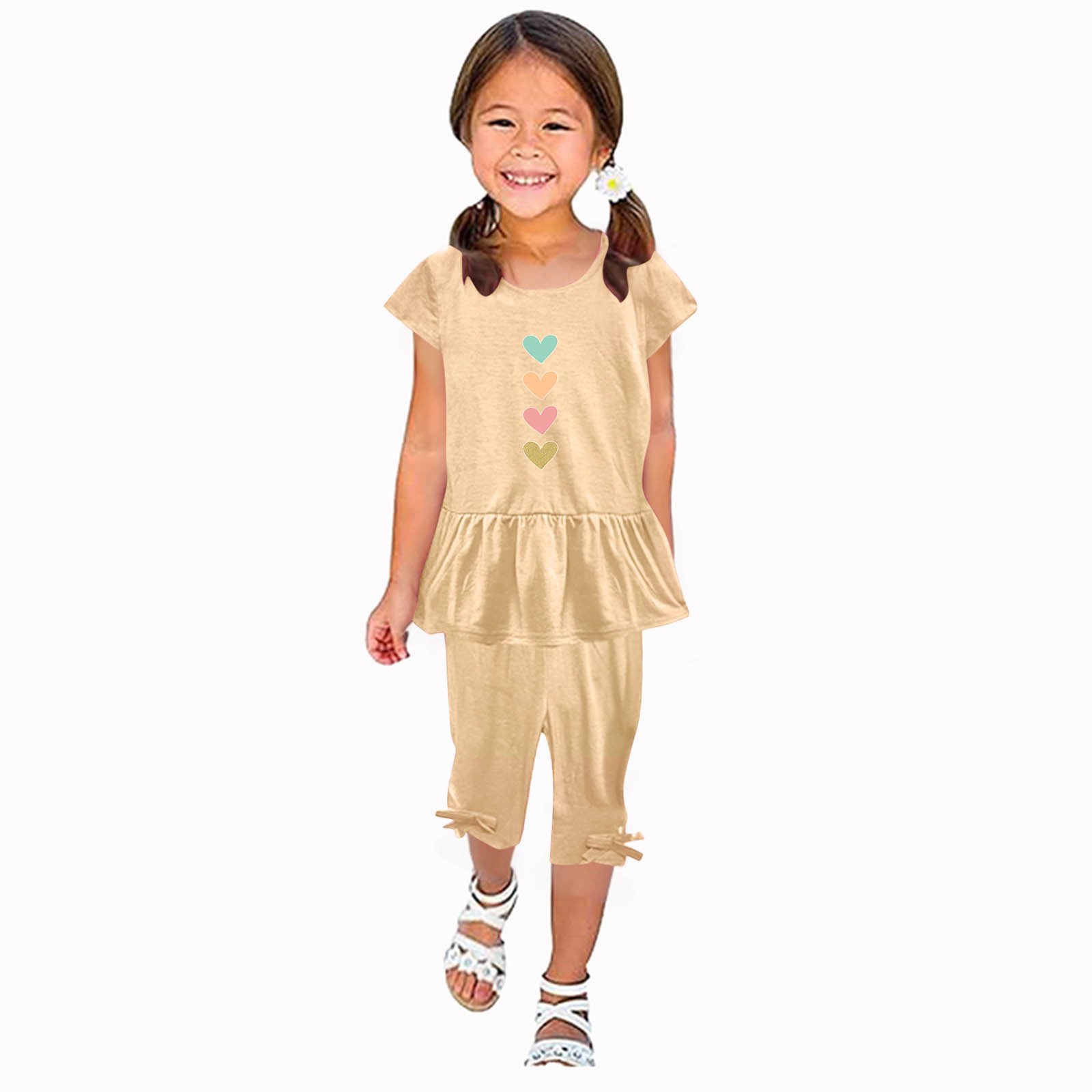 Girls' Cartoon Print Summer Set - Top & Capri Pants