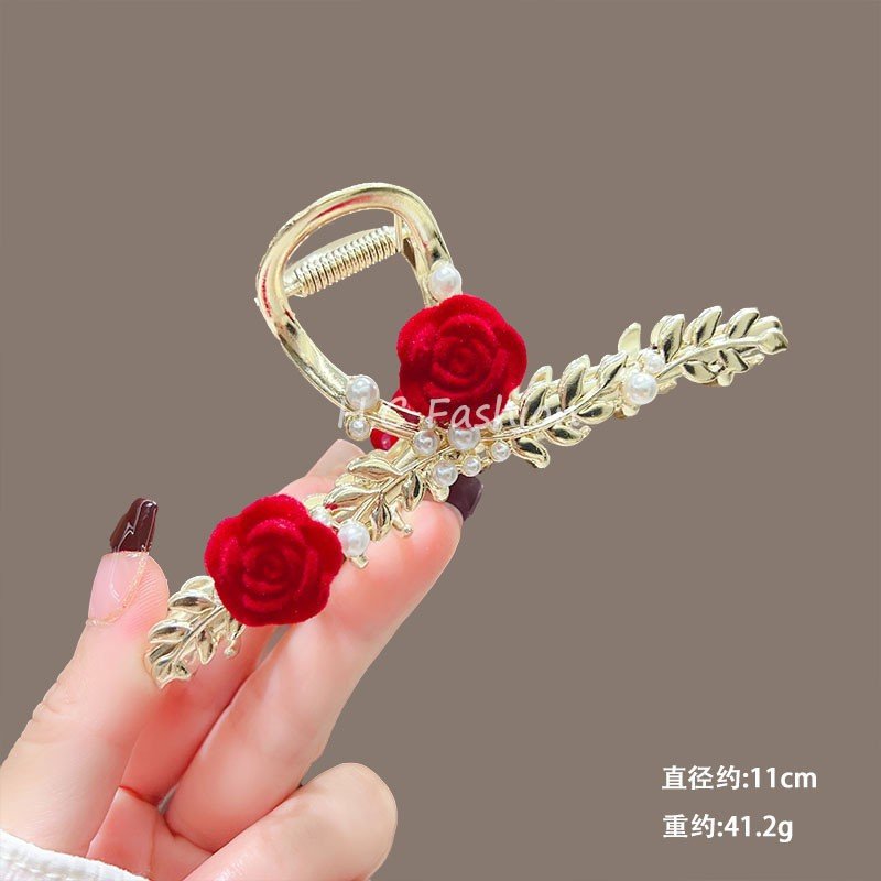 Elegant Flower Claw Clip - Pearl & Rhinestone Hair Clamp