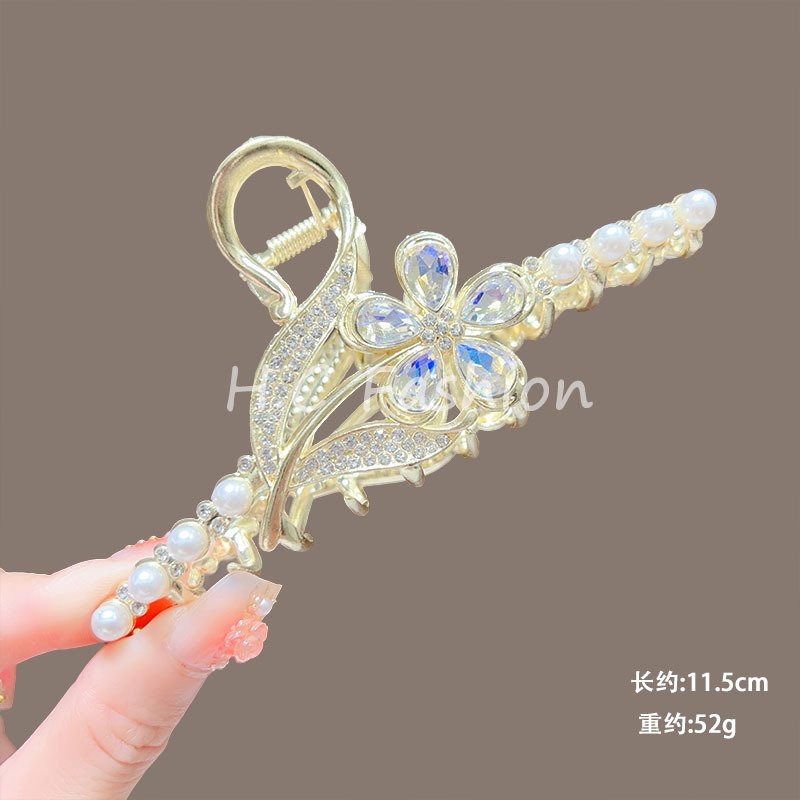 Elegant Flower Claw Clip - Pearl & Rhinestone Hair Clamp