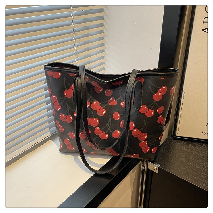 Cherry Print Tote Bag - Large Shoulder Handbag