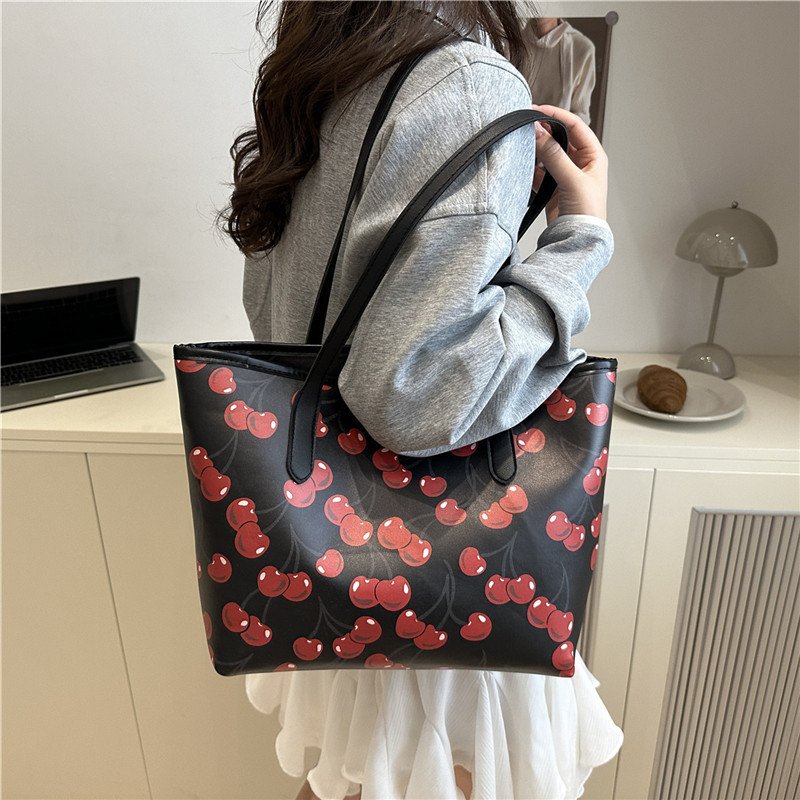Cherry Print Tote Bag - Large Shoulder Handbag