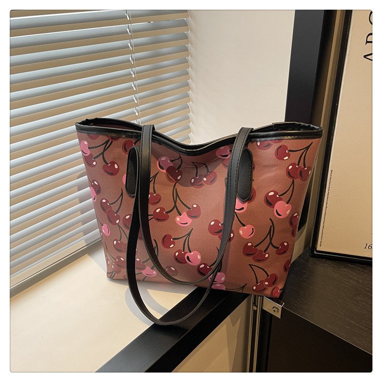 Cherry Print Tote Bag - Large Shoulder Handbag