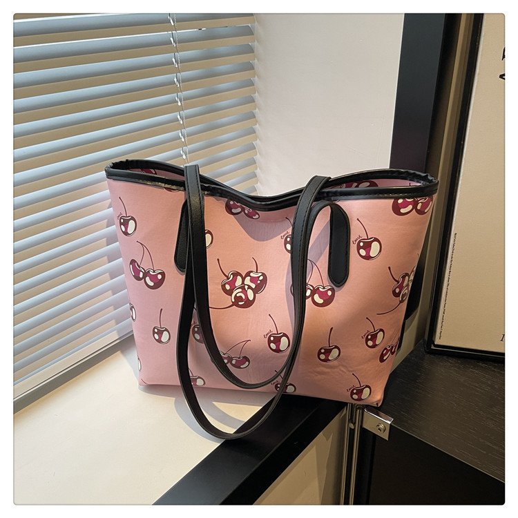 Cherry Print Tote Bag - Large Shoulder Handbag