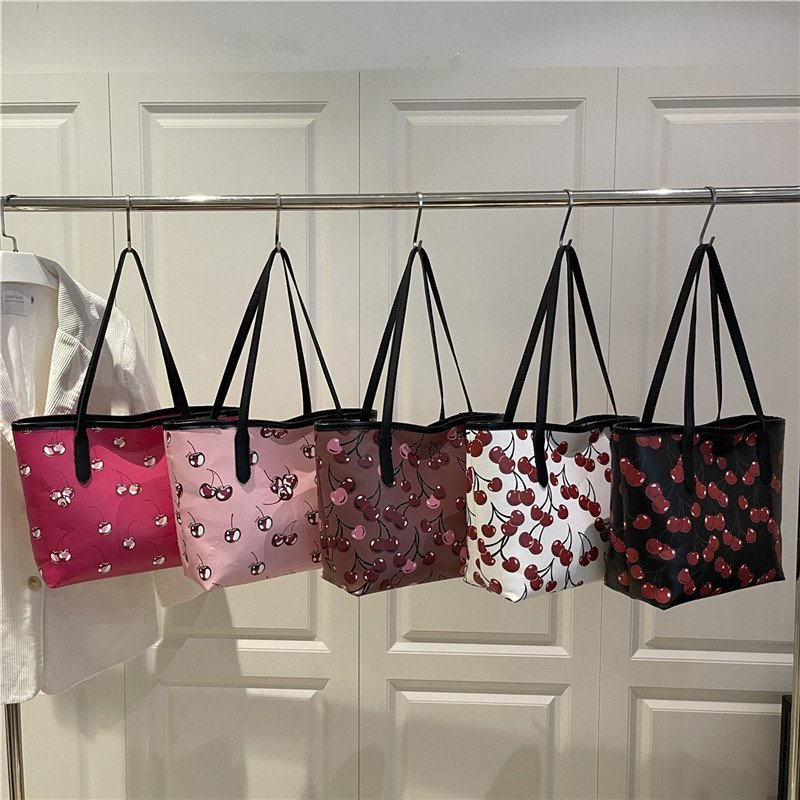 Cherry Print Tote Bag - Large Shoulder Handbag