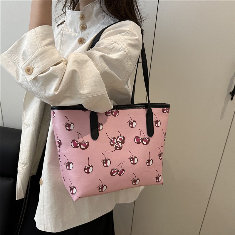 Cherry Print Tote Bag - Large Shoulder Handbag