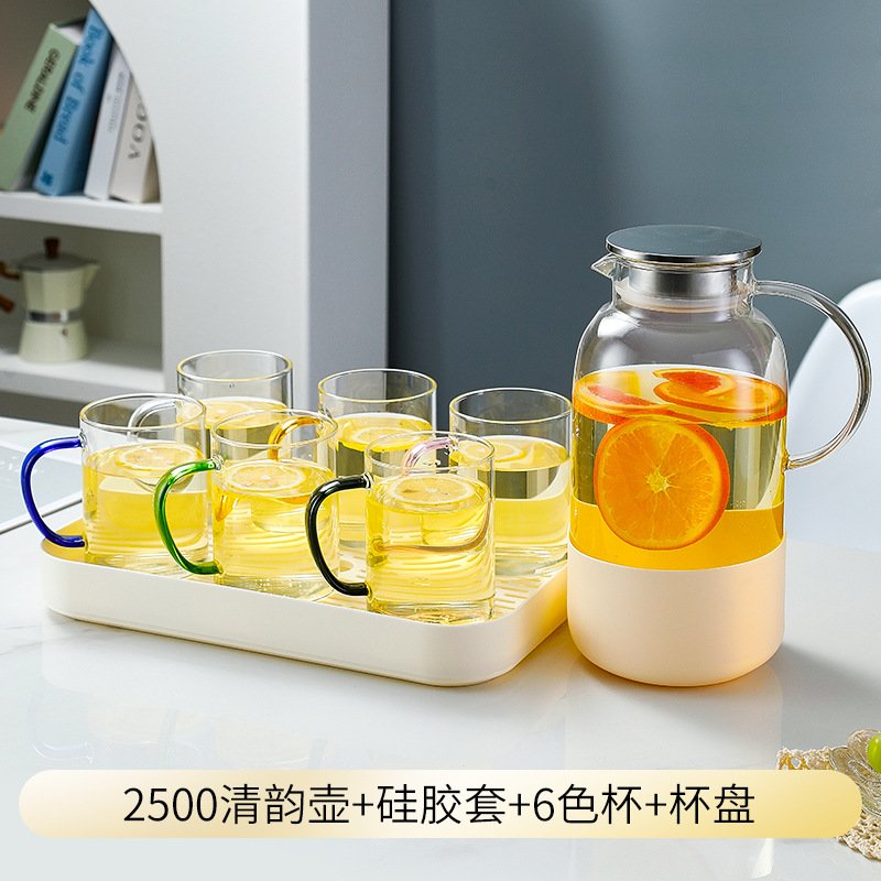 Heat-Resistant Glass Water Pitcher Set - 2.5L with Cups