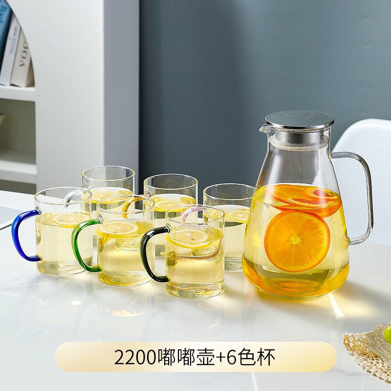 Heat-Resistant Glass Water Pitcher Set - 2.5L with Cups