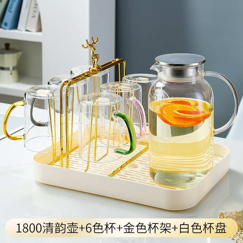 Heat-Resistant Glass Water Pitcher Set - 2.5L with Cups