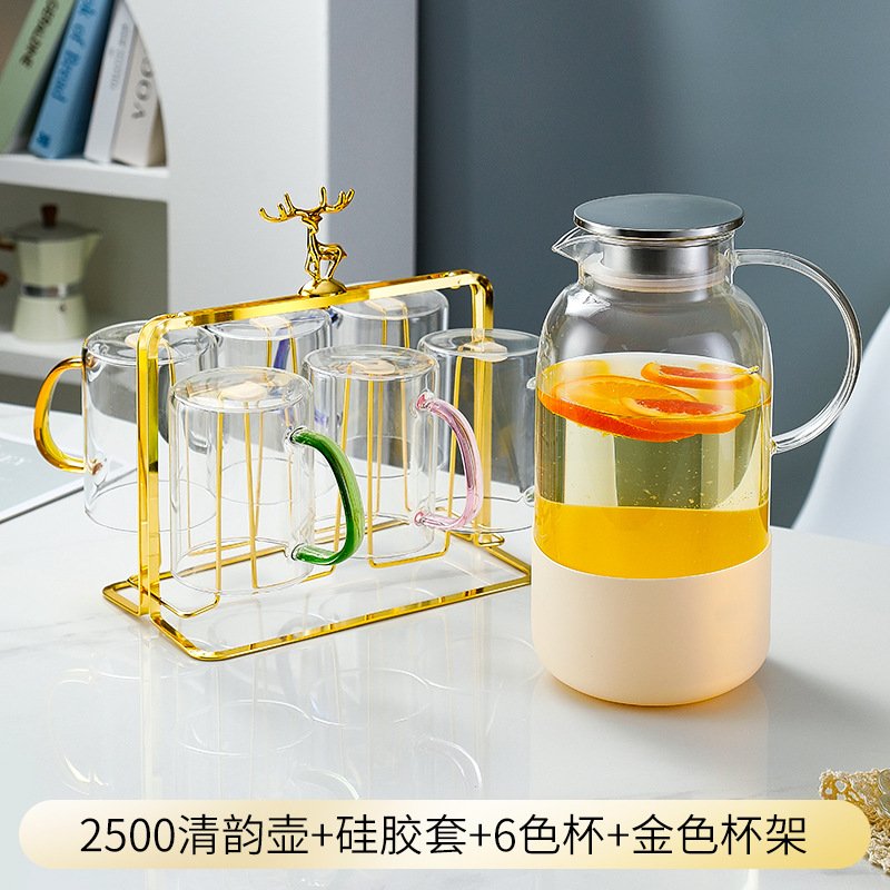 Heat-Resistant Glass Water Pitcher Set - 2.5L with Cups