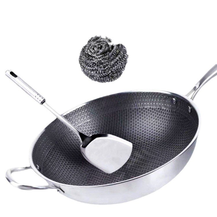 Honeycomb Stainless Steel Wok - Non-Stick, Less Oil