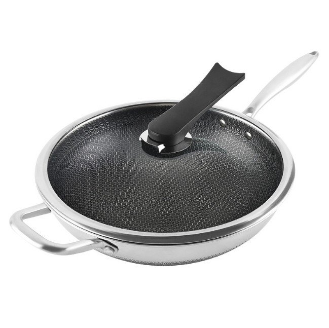 Honeycomb Stainless Steel Wok - Non-Stick, Less Oil