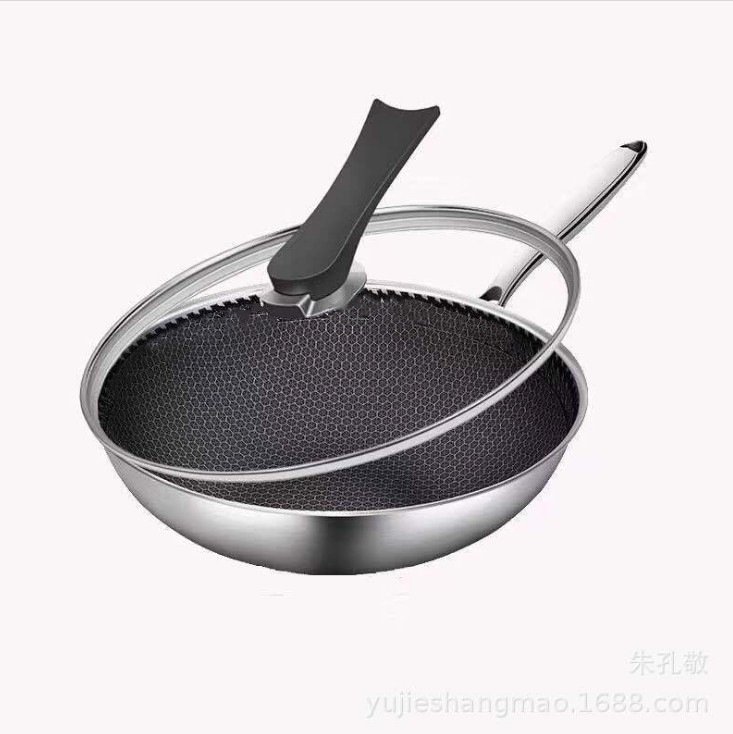 Honeycomb Stainless Steel Wok - Non-Stick, Less Oil