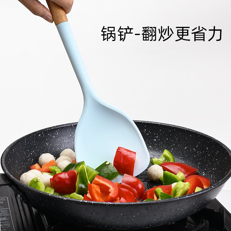 10-Piece Silicone Kitchen Utensil Set - Wooden Handles
