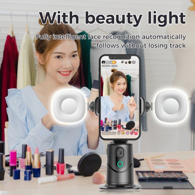 AI Auto Face-Tracking Phone Tripod - 360 Rotation Content Creator Mount