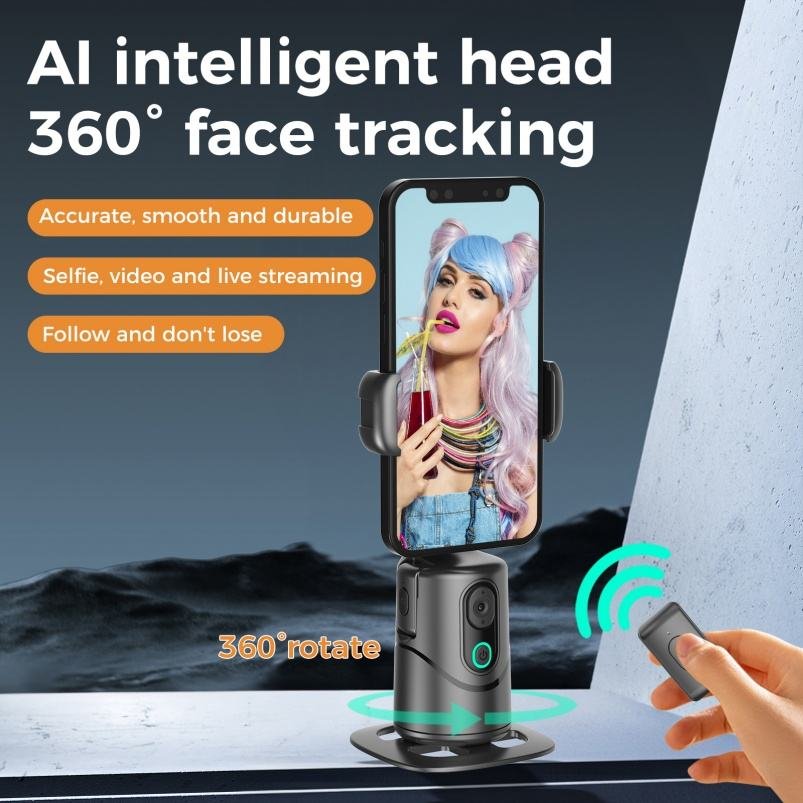AI Auto Face-Tracking Phone Tripod - 360 Rotation Content Creator Mount