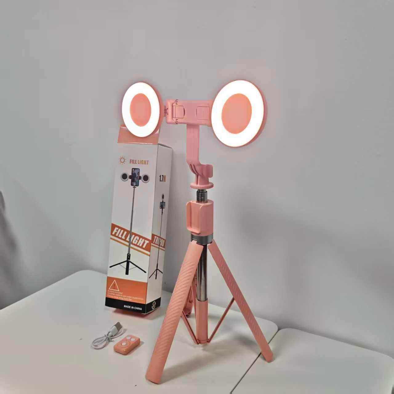 1.8M Foldable Ring Light with Selfie Stick Tripod - Dual LED, Wireless Remote