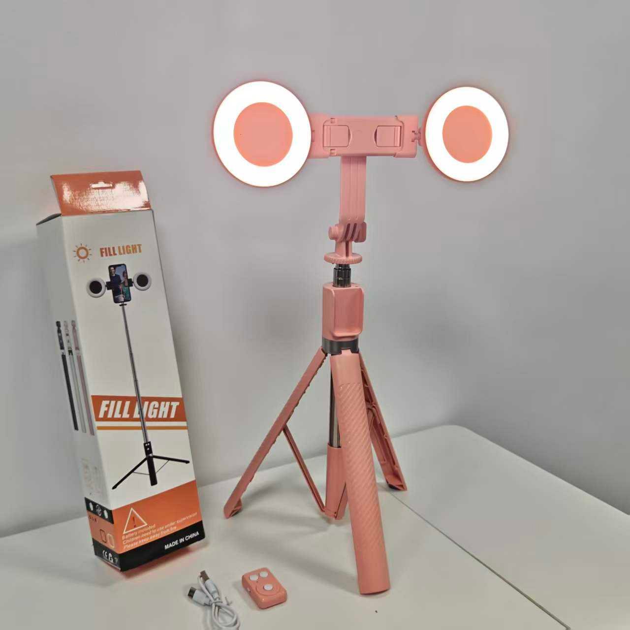 1.8M Foldable Ring Light with Selfie Stick Tripod - Dual LED, Wireless Remote