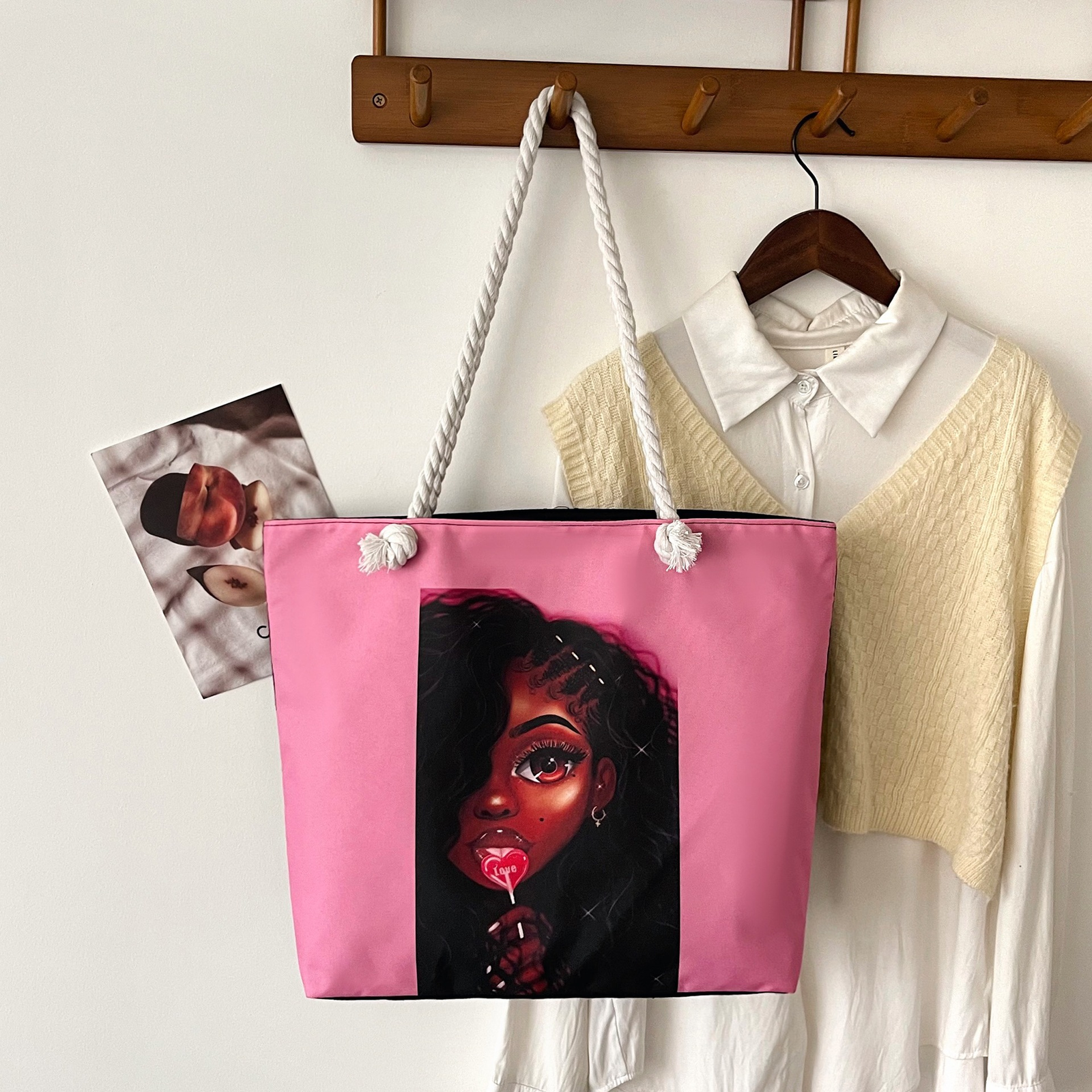 Vintage Rope Handle Beach Shopping Bag - Large Capacity Canvas Tote