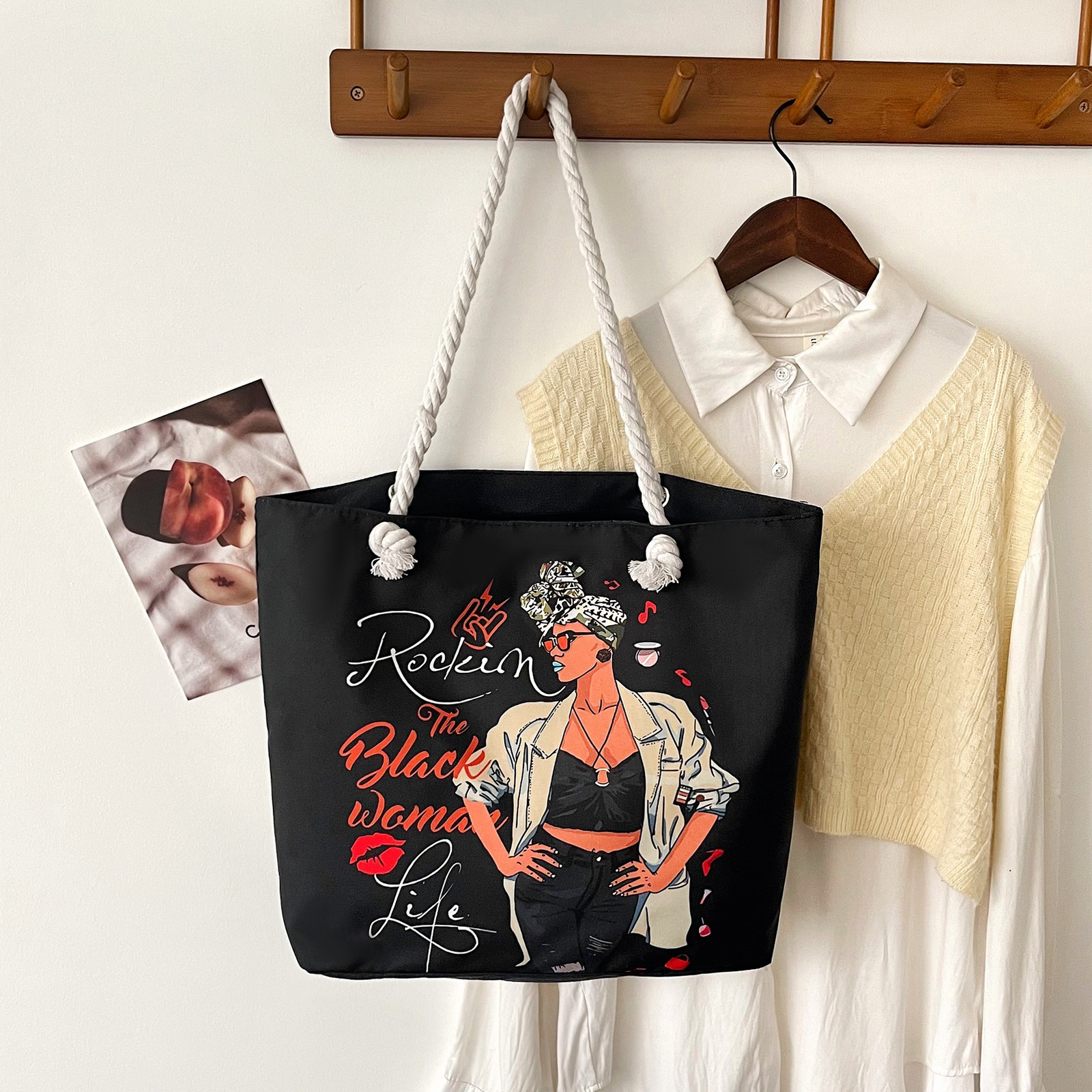 Vintage Rope Handle Beach Shopping Bag - Large Capacity Canvas Tote