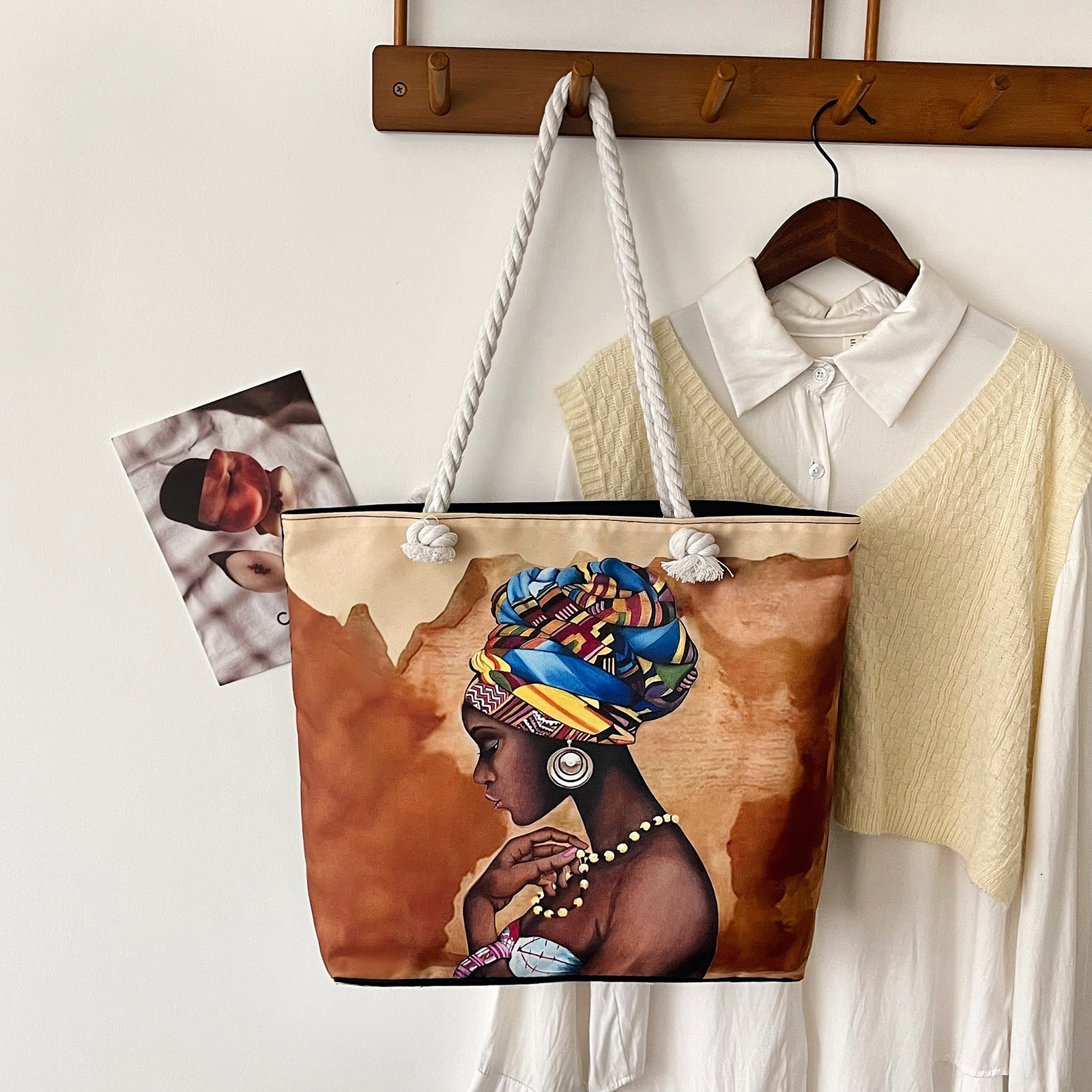 Vintage Rope Handle Beach Shopping Bag - Large Capacity Canvas Tote