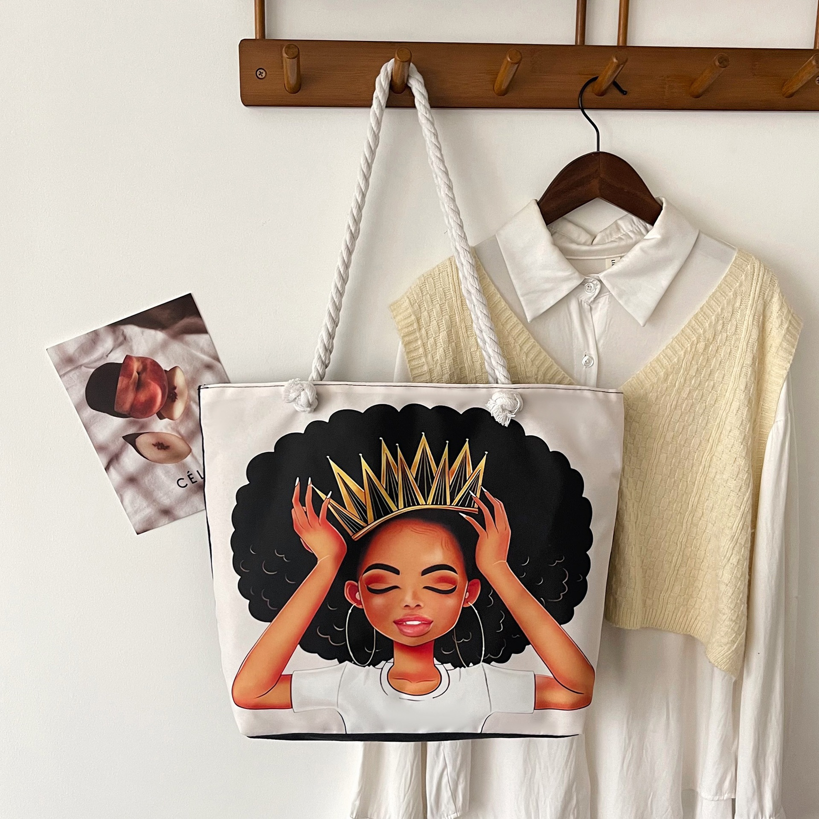 Vintage Rope Handle Beach Shopping Bag - Large Capacity Canvas Tote