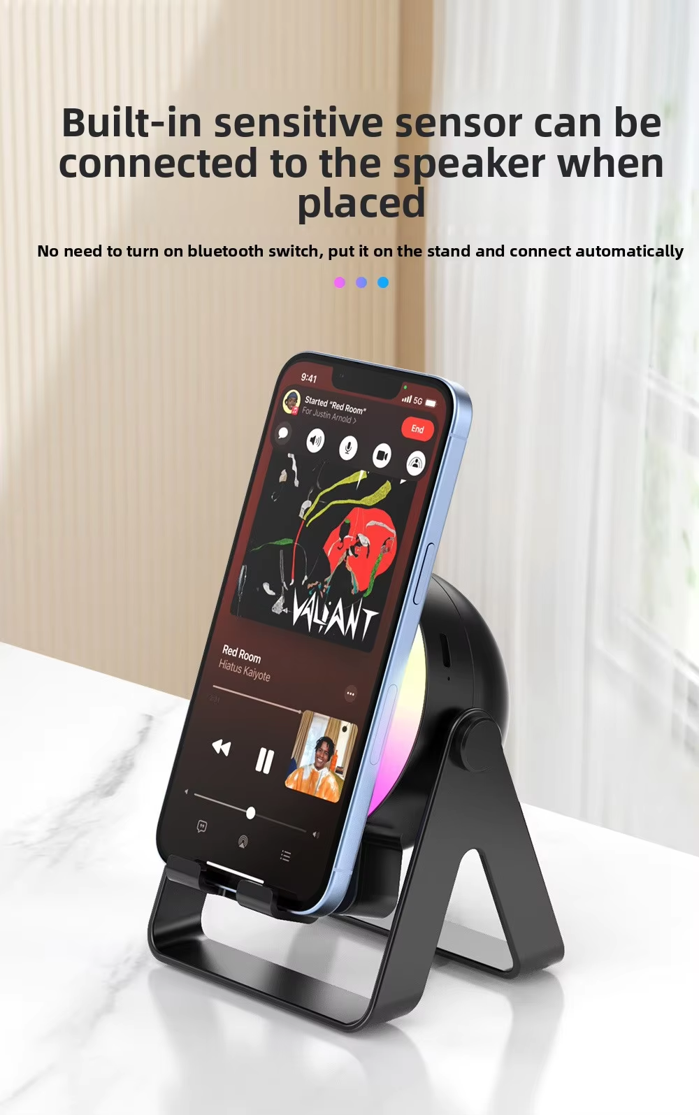 ZF18 Bluetooth Speaker with 360-Degree Rotating RGB Light Phone Stand