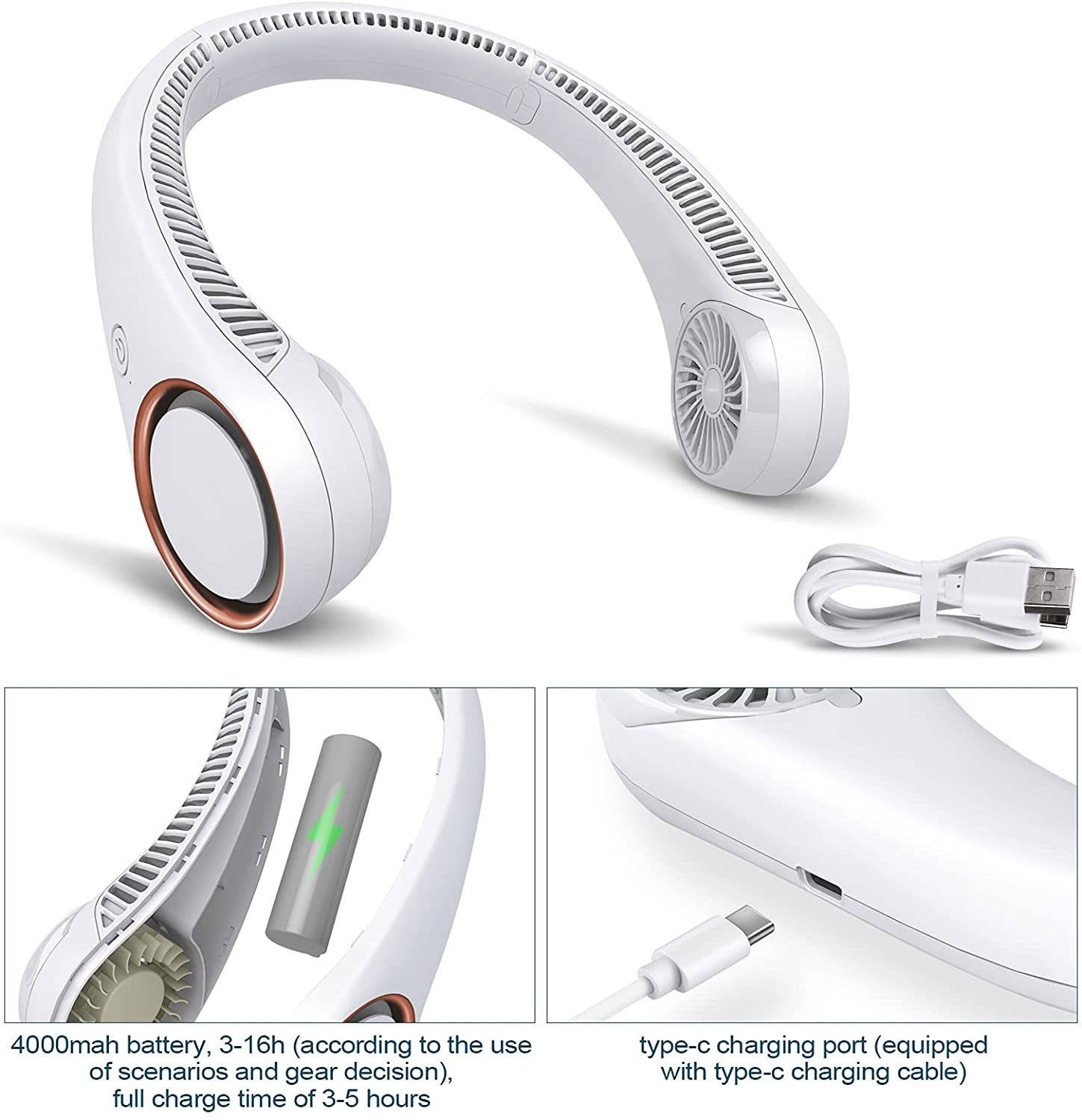 Bladeless Hanging Neck Fan 360 Degree - USB Rechargeable, Hands-Free