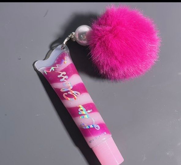 Girl’s heart- Shaped Pom Pom  lip gloss